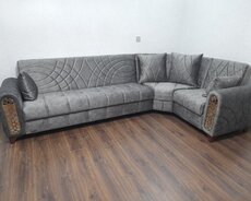 İdeal künc divan boz rəng açılan bazalı
