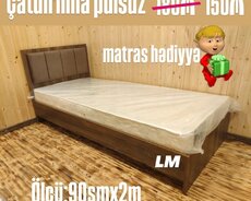 Tək neferlik çarpayı+matras hediyye