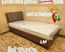 Tək neferlik çarpayı+matras hediyye