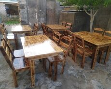 Masa və oturacaqlar (taxta)