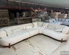 Krem böyük künc divan modeli açılan modül