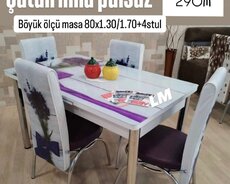 Mətbəx masa ( üstü şüşə) + 4 stull dəst